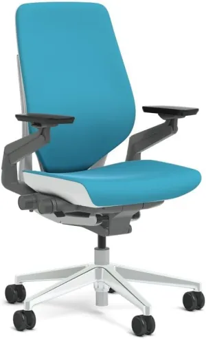 Steelcase Gesture Task Chair: Shell Back - Platinum Metallic Frame/Polished Aluminum Base/Seagull Accent - Roll Control Hard Floor Casters