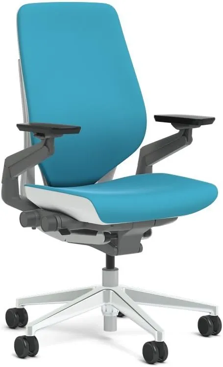 Steelcase Gesture Task Chair: Shell Back - Platinum Metallic Frame/Polished Aluminum Base/Seagull Accent - Roll Control Hard Floor Casters