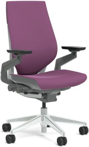 Steelcase Gesture Task Chair: Wrapped Back - Platinum Metallic Frame/Polished Aluminum Base/Merle Accent - Roll Control Hard Floor Casters