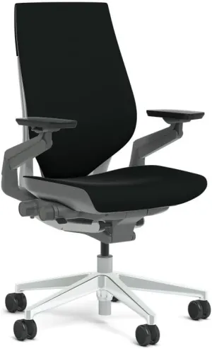 Steelcase Gesture Task Chair: Wrapped Back - Platinum Metallic Frame/Polished Aluminum Base/Merle Accent - Roll Control Hard Floor Casters