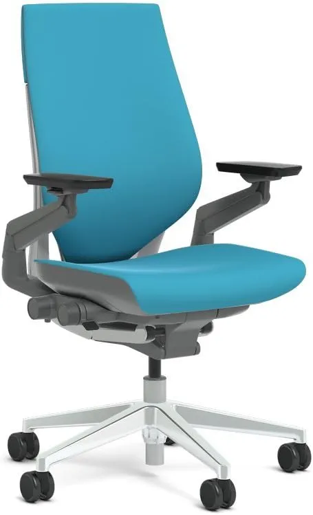 Steelcase Gesture Task Chair: Wrapped Back - Platinum Metallic Frame/Polished Aluminum Base/Merle Accent - Roll Control Hard Floor Casters