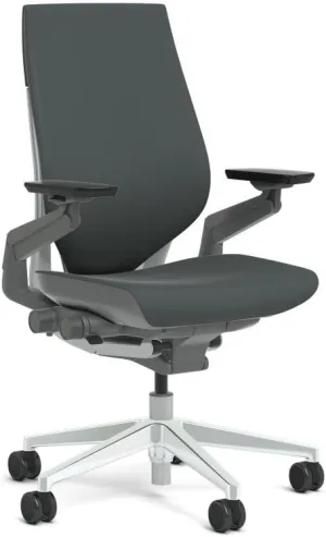 Steelcase Gesture Task Chair: Wrapped Back - Platinum Metallic Frame/Polished Aluminum Base/Merle Accent - Roll Control Hard Floor Casters