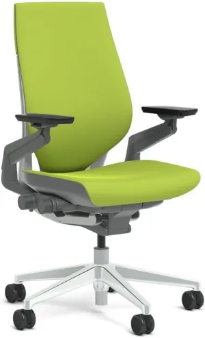 Steelcase Gesture Task Chair: Wrapped Back - Platinum Metallic Frame/Polished Aluminum Base/Merle Accent - Roll Control Hard Floor Casters