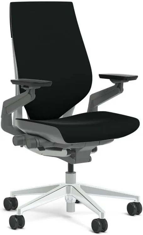 Steelcase Gesture Task Chair: Wrapped Back - Platinum Metallic Frame/Polished Aluminum Base/Merle Accent - Roll Control Hard Floor Casters