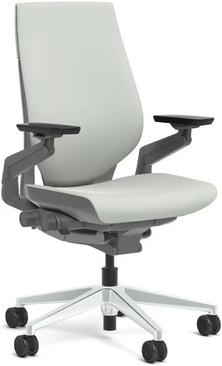 Steelcase Gesture Task Chair: Wrapped Back - Sterling Dark Solid Frame/Polished Aluminum Base/Merle Accent - Adjustable Lumbar Support - Roll Control Hard Floor Casters
