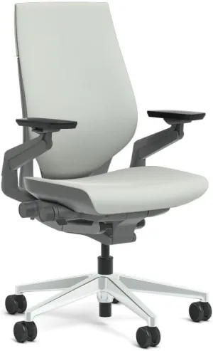 Steelcase Gesture Task Chair: Wrapped Back - Sterling Dark Solid Frame/Polished Aluminum Base/Merle Accent - Adjustable Lumbar Support - Roll Control Hard Floor Casters