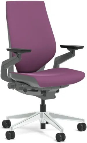 Steelcase Gesture Task Chair: Wrapped Back - Sterling Dark Solid Frame/Polished Aluminum Base/Merle Accent - Adjustable Lumbar Support - Roll Control Hard Floor Casters