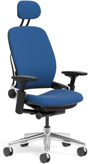 Steelcase Leap Task Chair: Polished Aluminum Base - 4D Adjustable Arms - Headrest - Hard Floor Casters