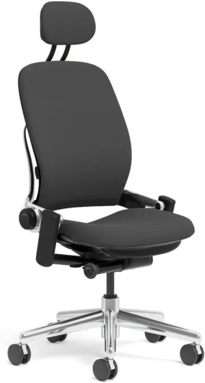 Steelcase Leap Task Chair: Polished Aluminum Base - Armless - Headrest - Standard Carpet Casters