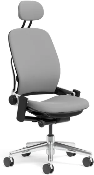 Steelcase Leap Task Chair: Polished Aluminum Base - Armless - Headrest - Wheels for Hard Flooring