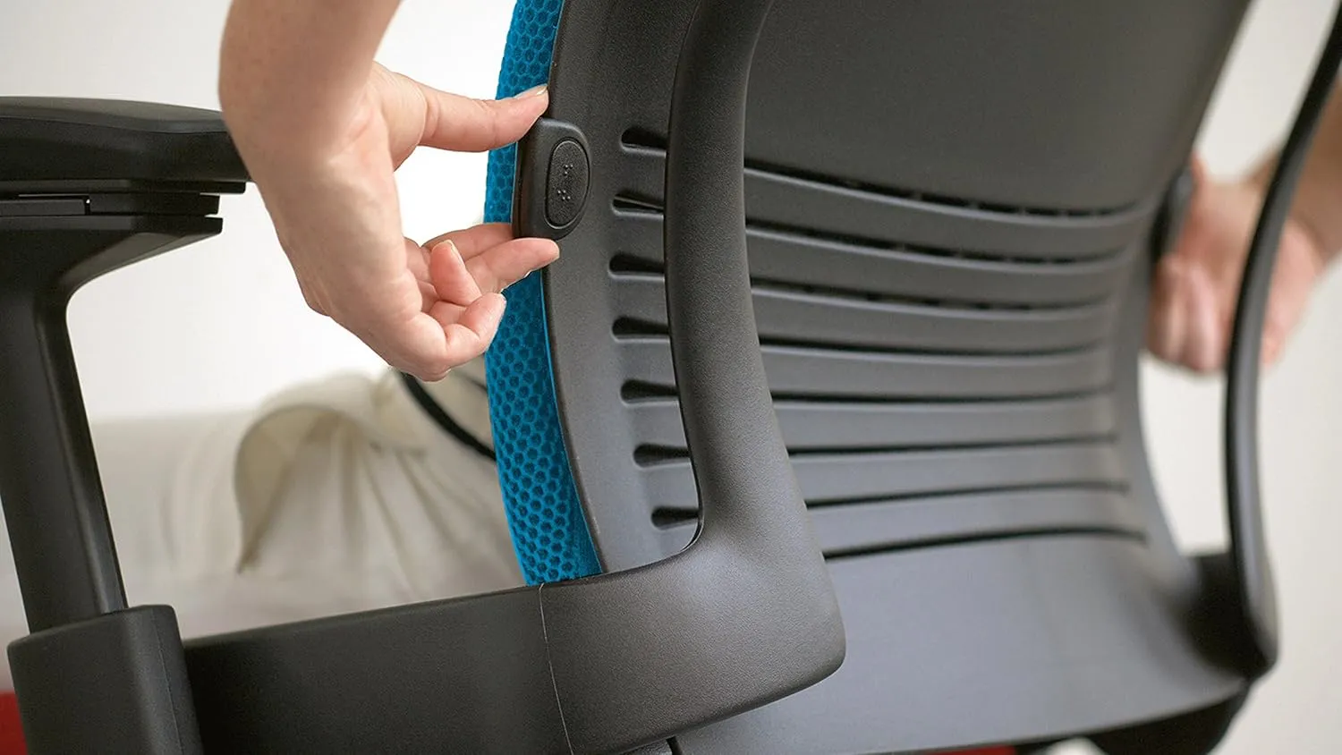 Steelcase Leap Task Chair: Polished Aluminum Base - Armless - Headrest - Wheels for Hard Flooring