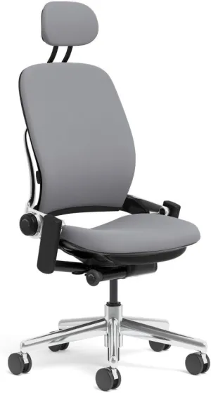 Steelcase Leap Task Chair: Polished Aluminum Base - Armless - Headrest - Wheels for Hard Flooring