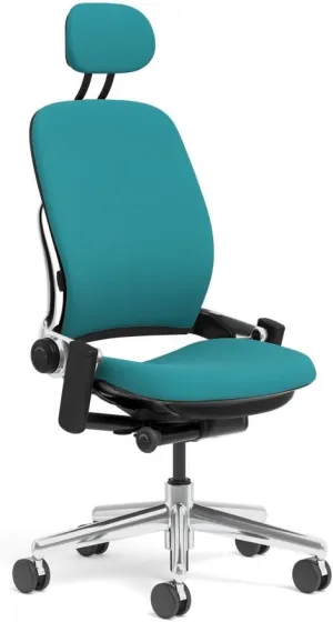 Steelcase Leap Task Chair: Polished Aluminum Base - Armless - Headrest - Wheels for Hard Flooring