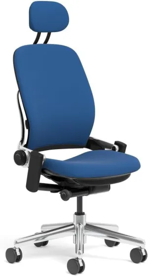 Steelcase Leap Task Chair: Polished Aluminum Base - Armless - Headrest - Wheels for Hard Flooring