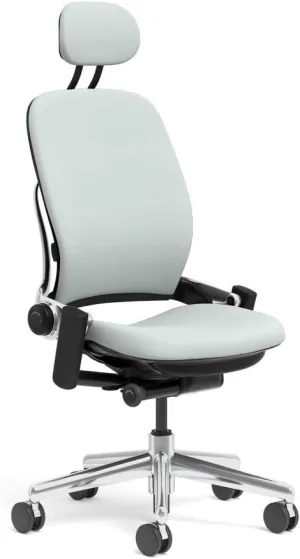 Steelcase Leap Task Chair: Polished Aluminum Base - Armless - Headrest - Wheels for Hard Flooring