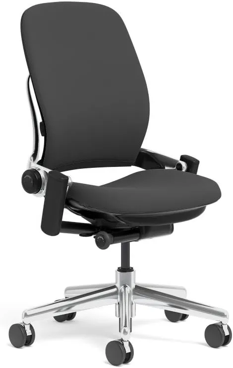 Steelcase Leap Task Chair: Polished Aluminum Base - Armless - No Headrest - Hard Floor Casters
