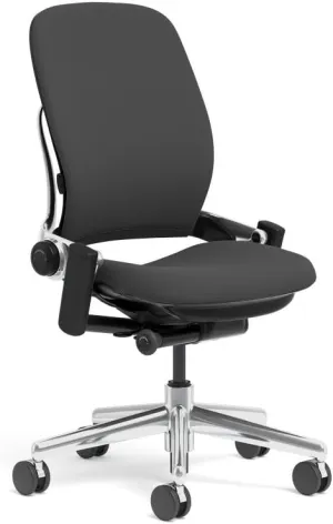 Steelcase Leap Task Chair: Polished Aluminum Base - Armless - No Headrest - Hard Floor Casters