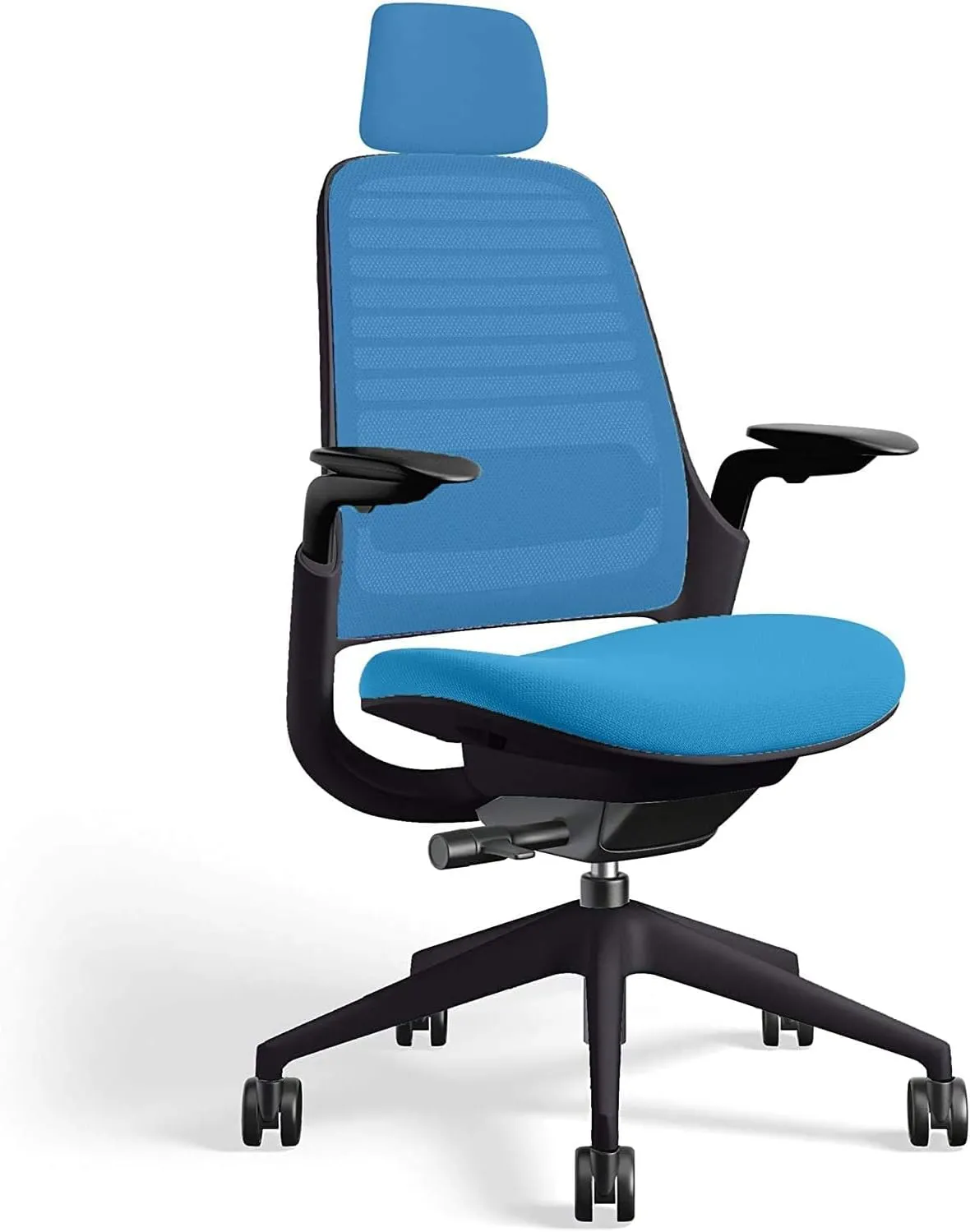 Steelcase Series 1 Office Chair with Headrest, Graphite Frame, Cogent Connect Blue Jay