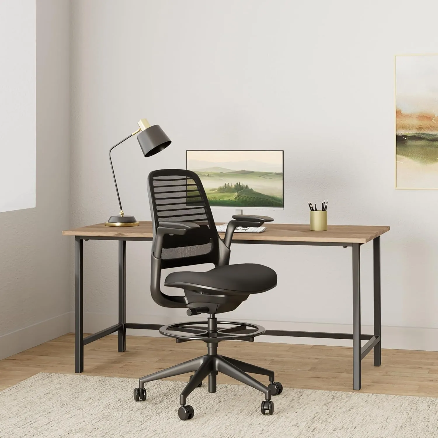 Steelcase Series 1 Stool Chair, Graphite Frame with 3D Microknit Fabric (Licorice)
