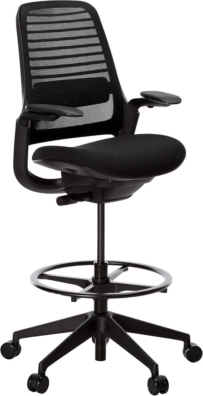 Steelcase Series 1 Stool Chair, Graphite Frame with 3D Microknit Fabric (Licorice)