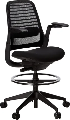 Steelcase Series 1 Stool Chair, Graphite Frame with 3D Microknit Fabric (Licorice)