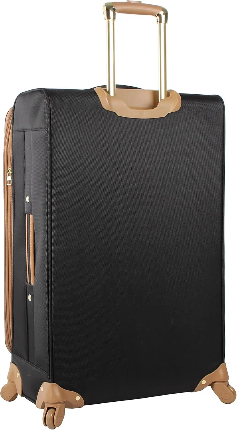 Steve Madden Designer Luggage - Checked Large 28 Inch Softside Suitcase - Expandable for Extra Packing Capacity - Lightweight Bag with Rolling Spinner Wheels, Harlo Black, 28in