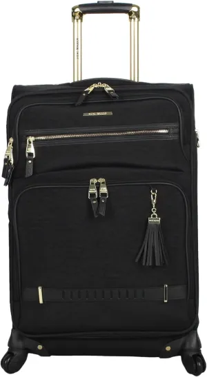 Steve Madden Designer Luggage Collection - Lightweight 24 Inch Expandable Softside Suitcase - Mid-size Rolling 4-Spinner Wheels Checked Bag (Black, 24in)