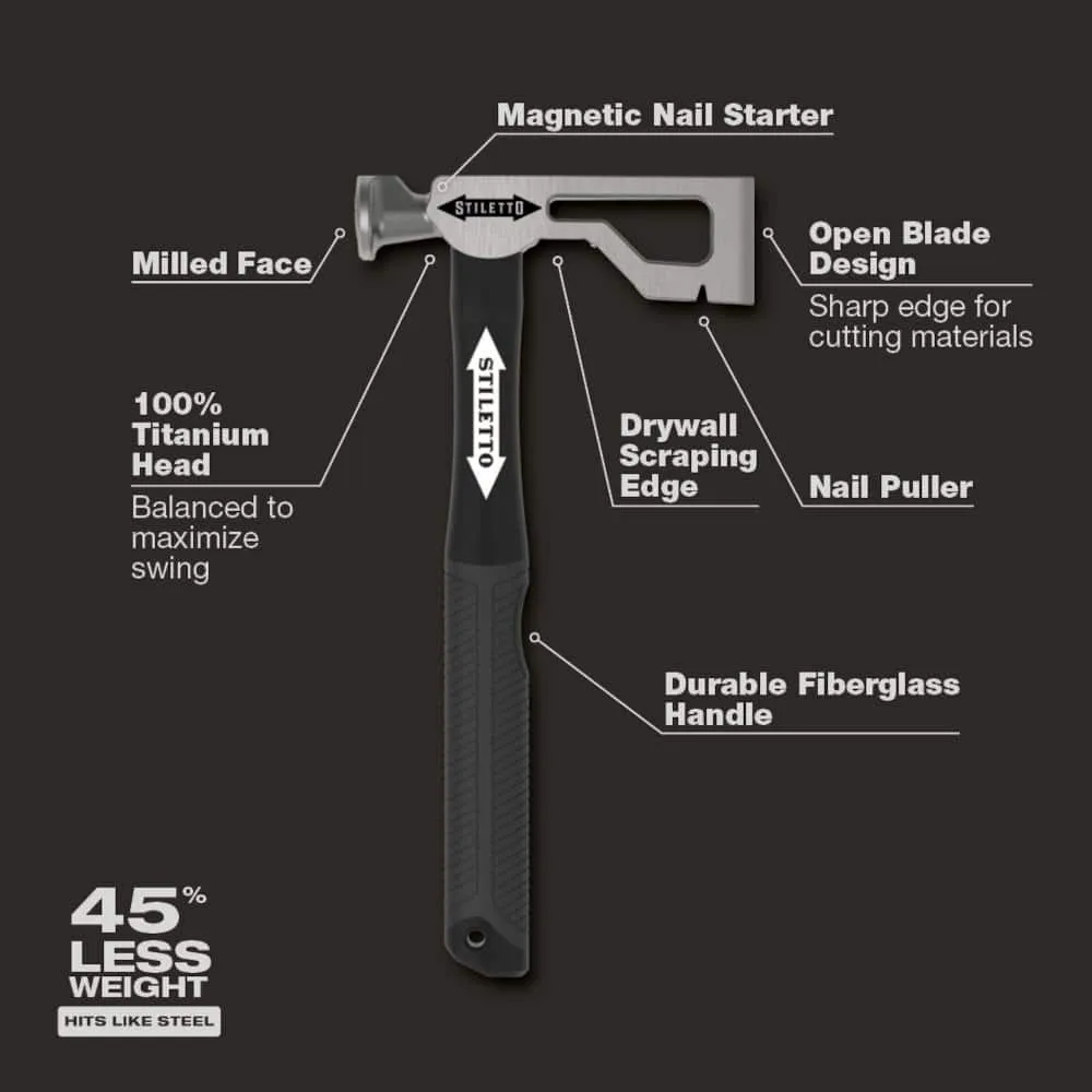 Stiletto 9 oz. Drywall Axe Fiberglass Hammer with 13 in. Handle