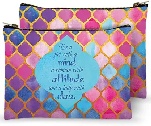 Studios Zippered Cotton Cosmetic Bag - Be a Girl With a Mind, A Woman with an Attitude, and a Lady with Class