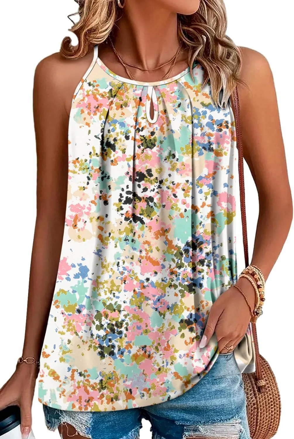 StunShow Tank Top for Women Halter Top Shirt Tie Back Sleeveless Tops Summer Shirts High Neck Basic Casual