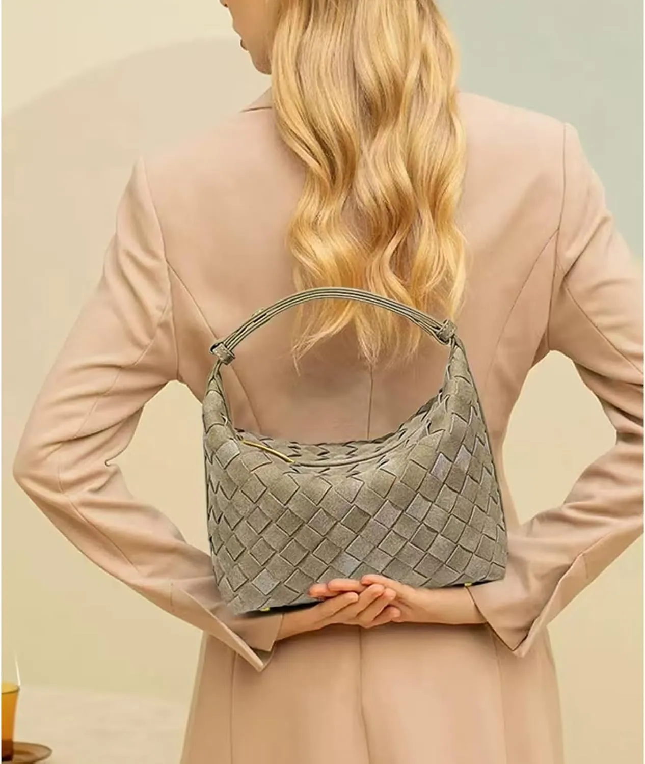 Suede Shoulder Bag for Women Top Handle Small Tote Bags Luxury Vegan Suede Handbag