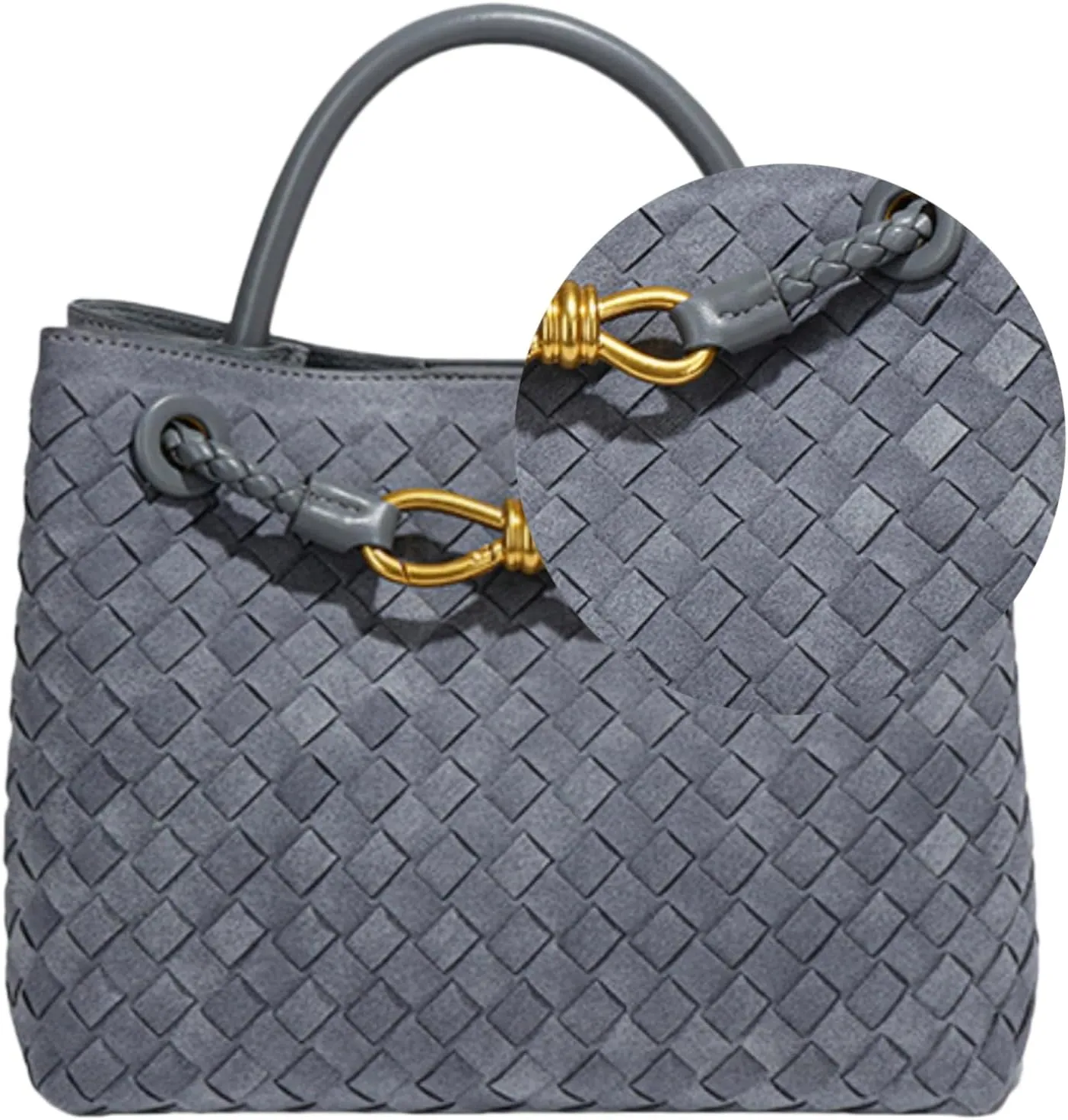 Suede Woven Tote Bag for Women, Top-handle Suede Woven Hobo Clutch Leather Crossbody Purse Shoulder Satchel Handbag