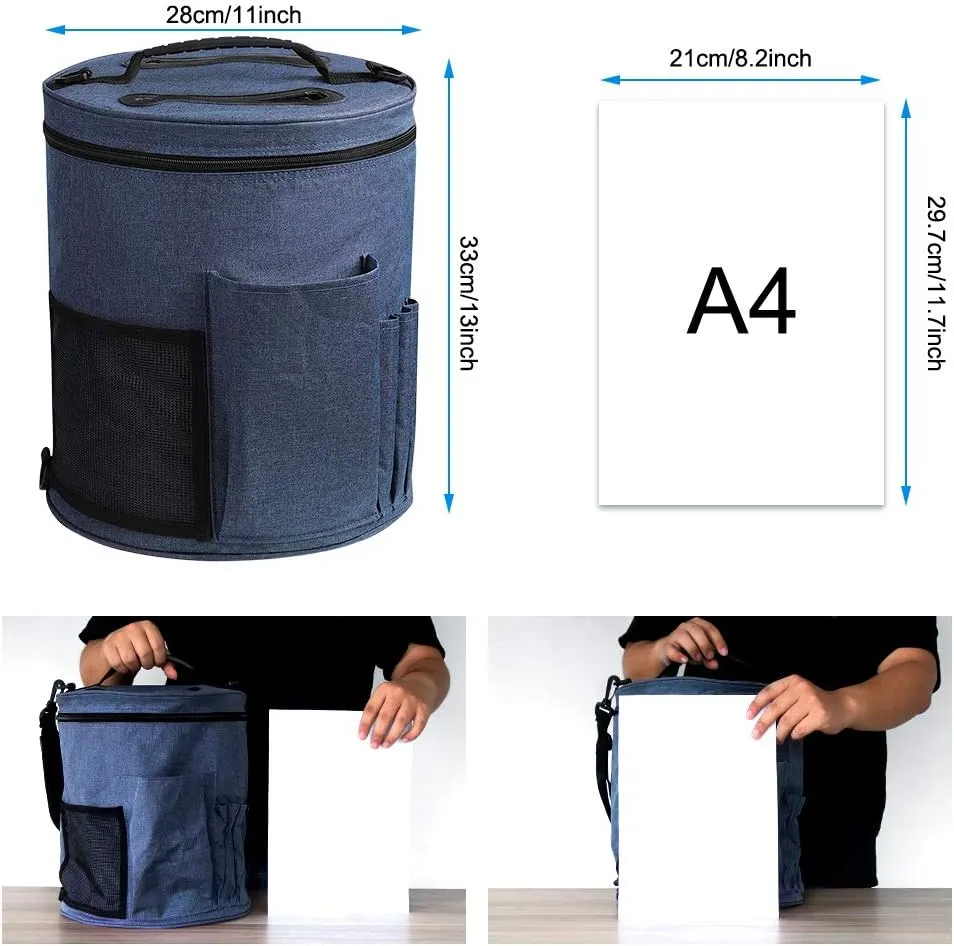 SumDirect Knitting Bag, Yarn Organizer Tote Bag Portable Storage Bag for Yarns, Carrying Projects, Knitting Needles, Crochet Hooks, Manuals and Other Accessories (Blue)