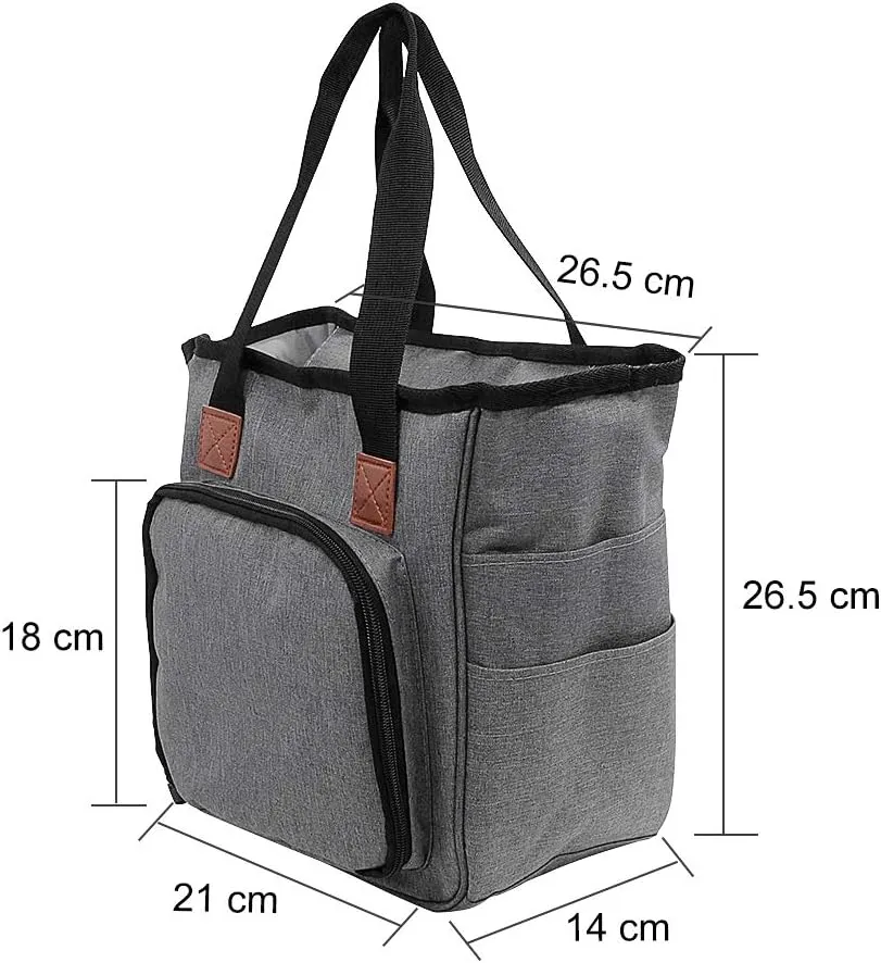 SumDirect Yarn Bag, Knitting Organizer Tote Bag Portable Storage Bag for Yarns, Carrying Projects, Knitting Needles, Crochet Hooks, Manuals and Other Accessories (Gray)
