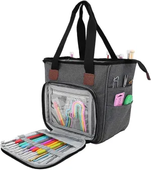 SumDirect Yarn Bag, Knitting Organizer Tote Bag Portable Storage Bag for Yarns, Carrying Projects, Knitting Needles, Crochet Hooks, Manuals and Other Accessories (Gray)