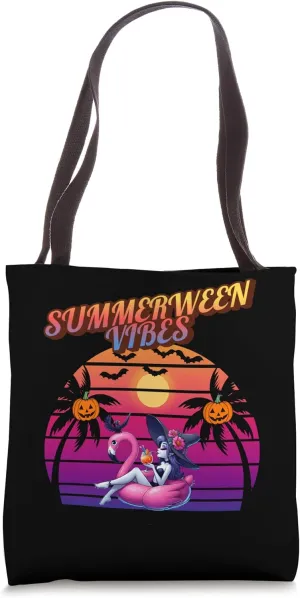 Summerween Vibes Witch Flamingo Float, Witch Summerween Vibe Tote Bag