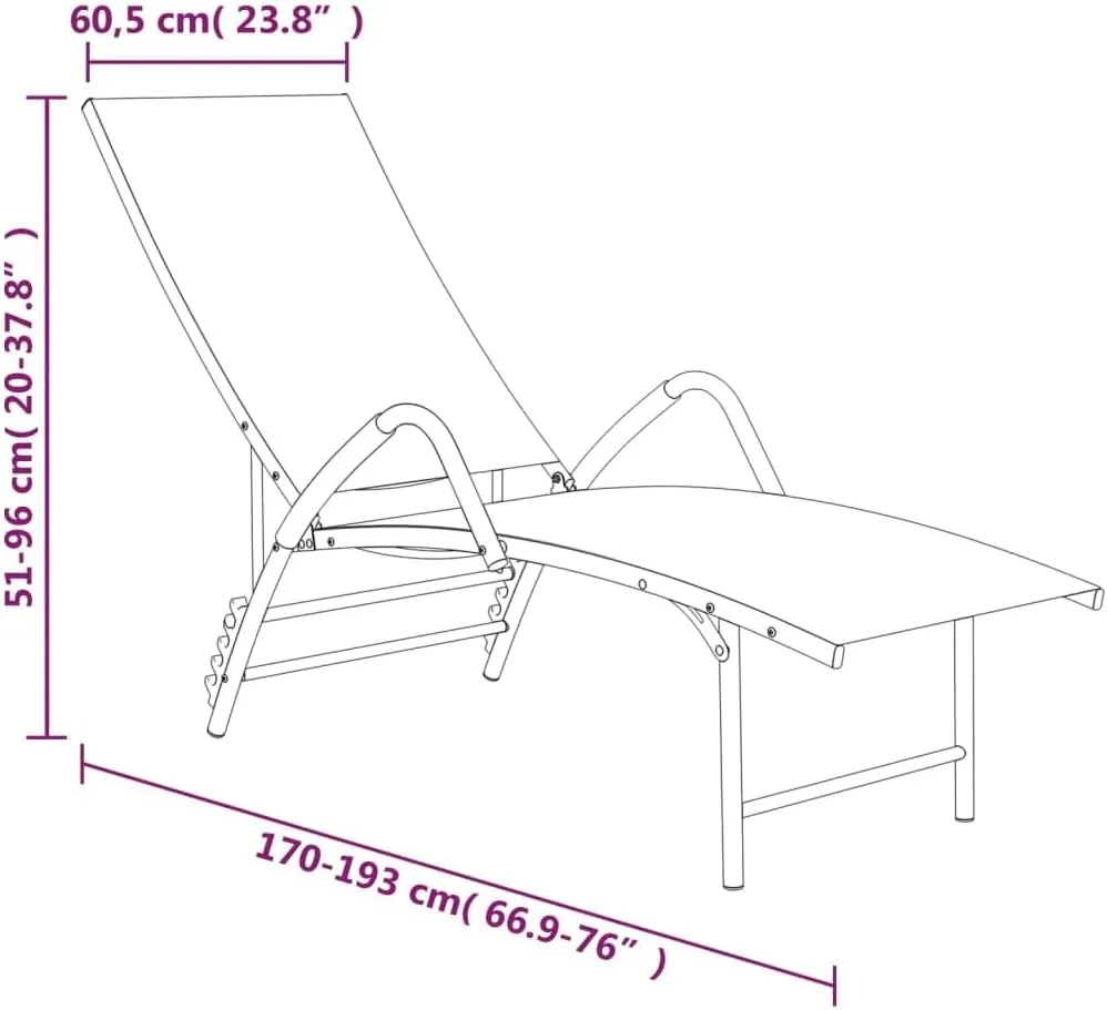 Sun Lounger Textilene and Aluminum Blackoutdoor Lounge Chairs Tanning Chair Camping Chairs Recliner chairSuitable for Gardens, courtyards