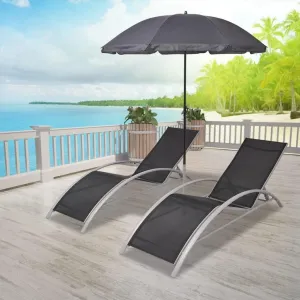 Sun Loungers with Umbrella Aluminum Blackrecliner Camping Chairs Patio Tanning chairSuitable for Garden Courtyard
