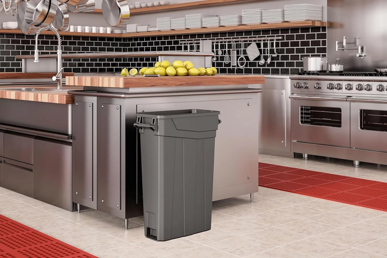 Suncast Commercial TCNH2030 Narrow Trash Can With Handles, 30.00" Height x 11.08" Width, 23 gal Capacity, Gray