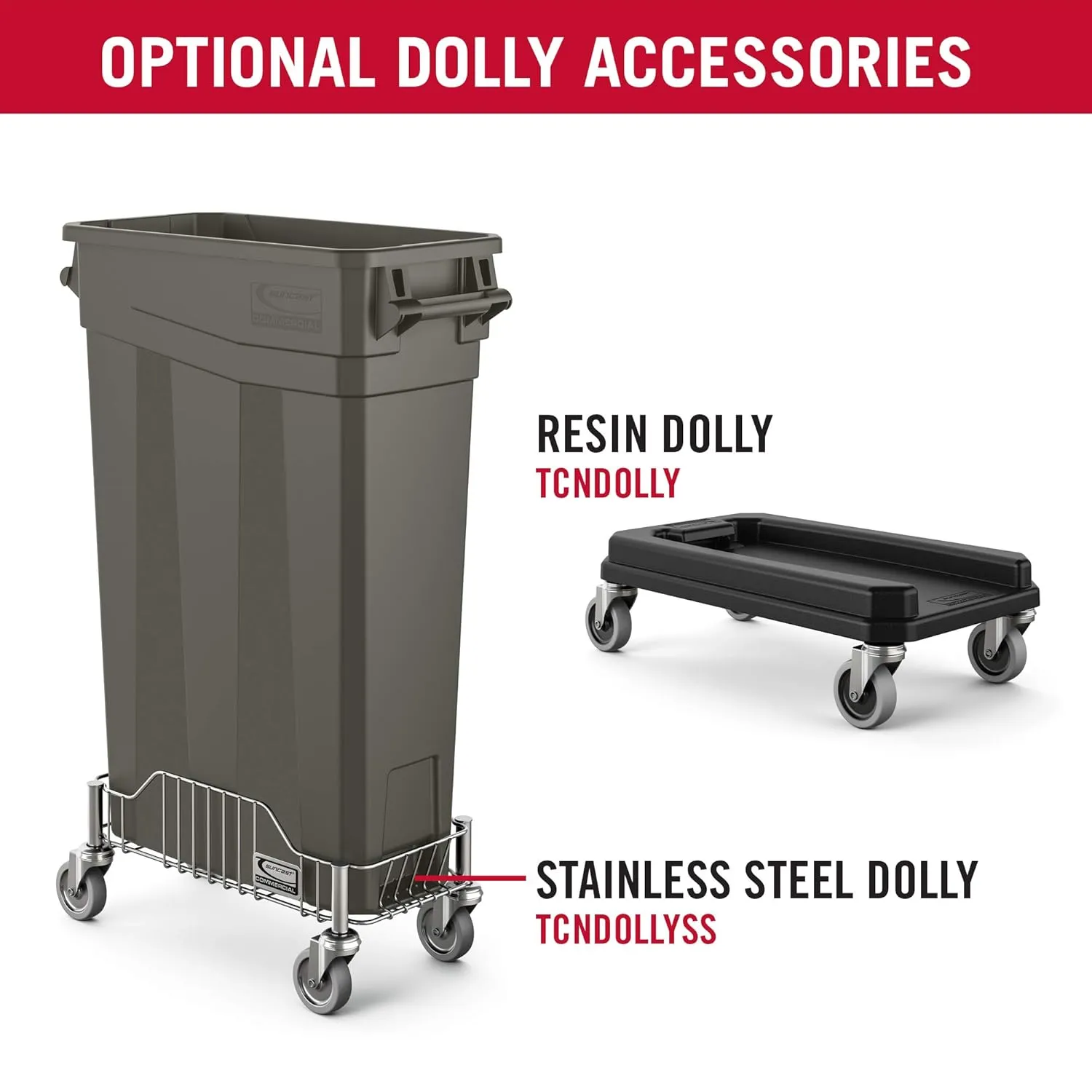Suncast Commercial TCNH2030 Narrow Trash Can With Handles, 30.00" Height x 11.08" Width, 23 gal Capacity, Gray