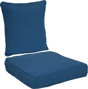 Sunnydaze 2-Piece Outdoor Back and Seat Cushion Set for Deep Seating Patio Chair - Blue