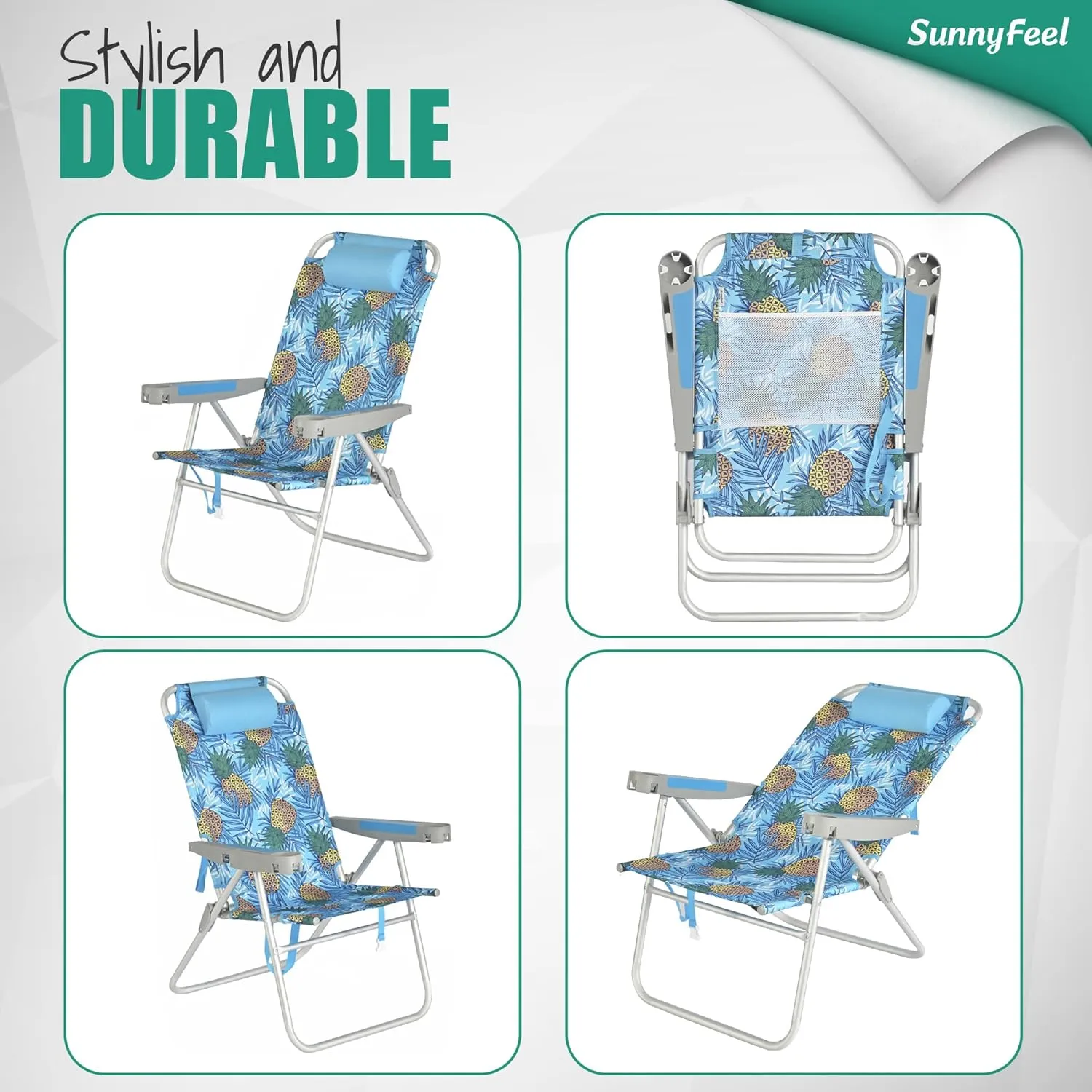 SUNNYFEEL Oversized Tall Folding Beach Chair Lightweight, 17" Portable Sand Chair for Adults Heavy Duty 500 LBS with Cup Holders, Foldable High Camping Lawn Chairs for Camp/Outdoor/Picnic/Sports