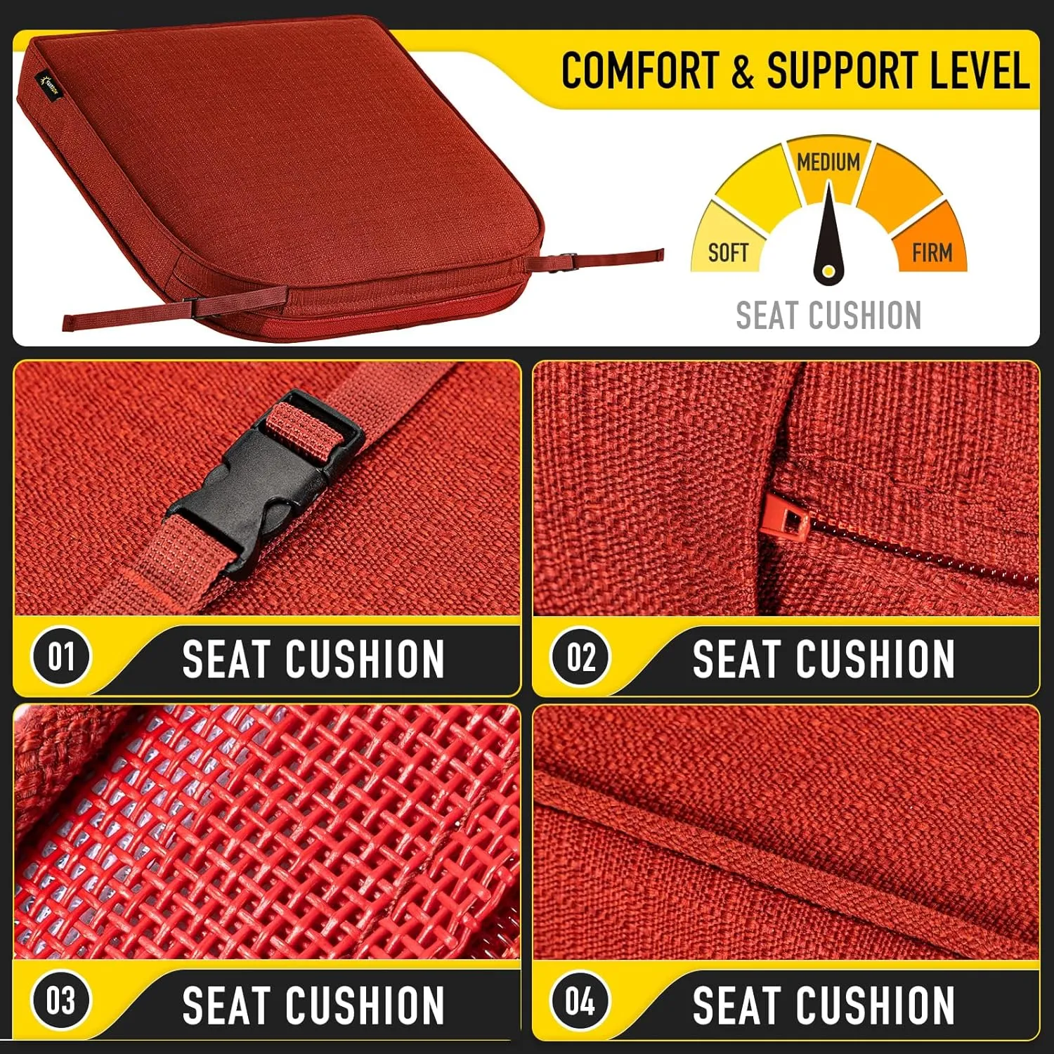 SUNROX DryFast Foam Outdoor Chair Cushion with DryMesh Drainage, All-Weather FadeShield Water Resistant Patio Furniture Cushions, Ultra Durable Patio Chair Cushions 17"x16", 4 Pack Burgundy