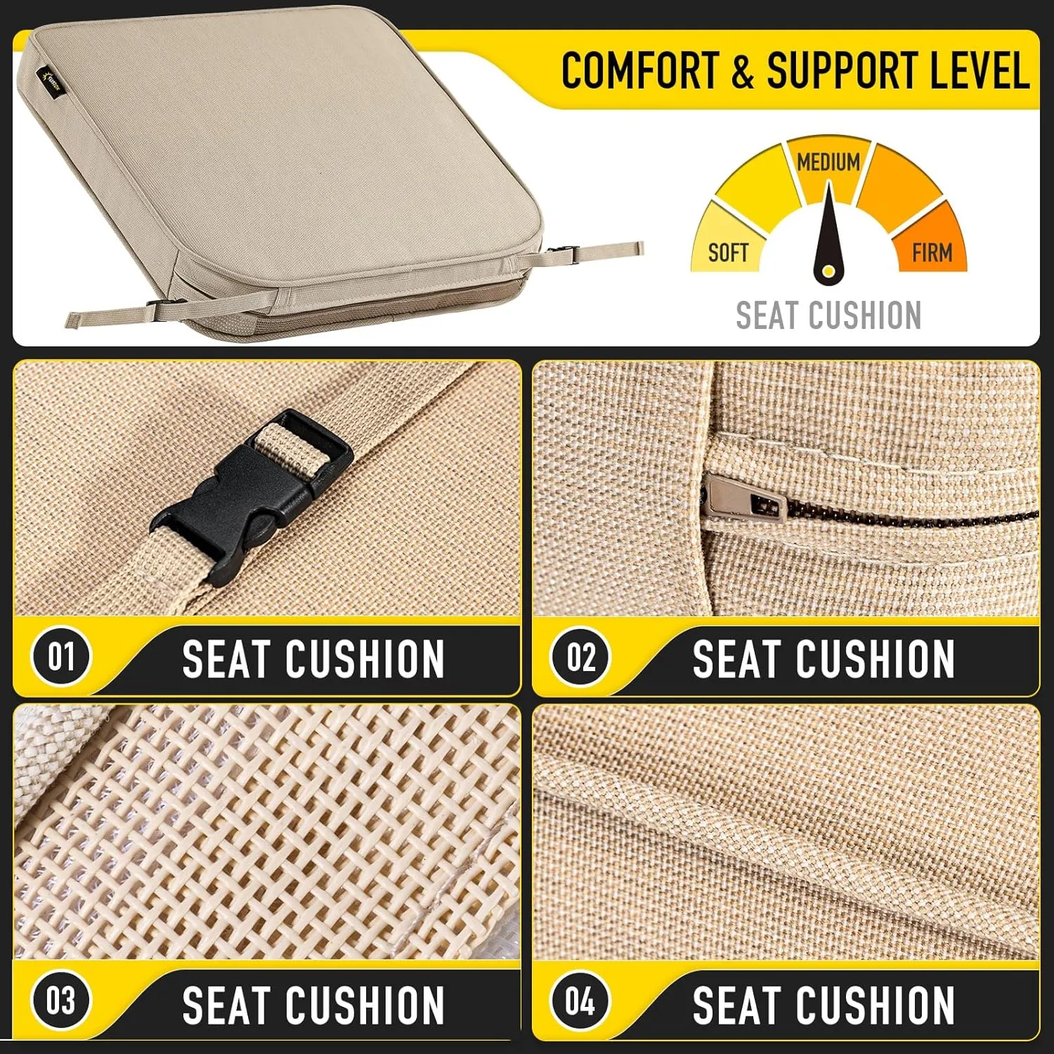 SUNROX DryFast Foam Outdoor Chair Cushion with DryMesh Drainage, All-Weather FadeShield Water Resistant Patio Furniture Cushions, Ultra Durable Patio Chair Cushions 17"x16", 4 Pack Husk Birch