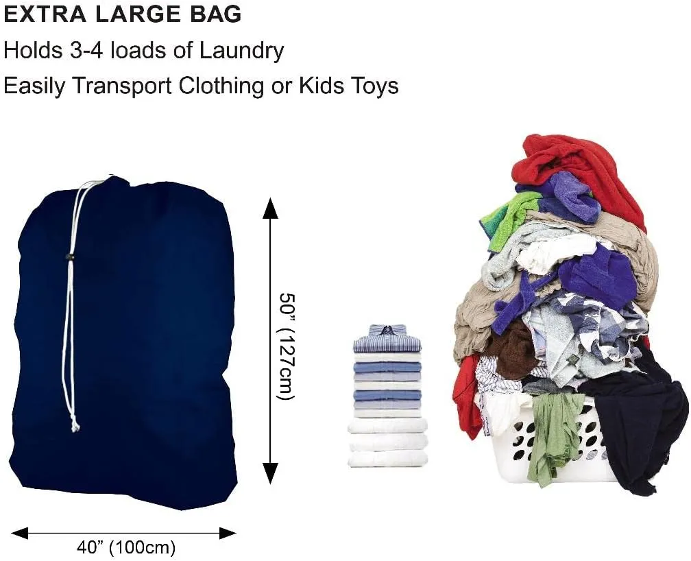 Super Extra Large Heavy Duty 100% Nylon Laundry Storage Bag, H U G E size: L 40" x H 50", Family size Bag with Locking Closure Drawstring, Machine Washable, XXL Organizer Bag. Made in USA (NAVY BLUE)