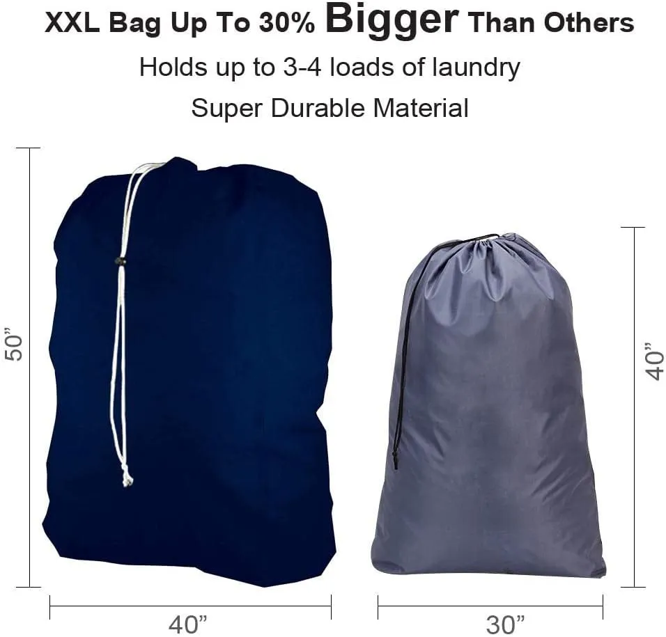 Super Extra Large Heavy Duty 100% Nylon Laundry Storage Bag, H U G E size: L 40" x H 50", Family size Bag with Locking Closure Drawstring, Machine Washable, XXL Organizer Bag. Made in USA (NAVY BLUE)
