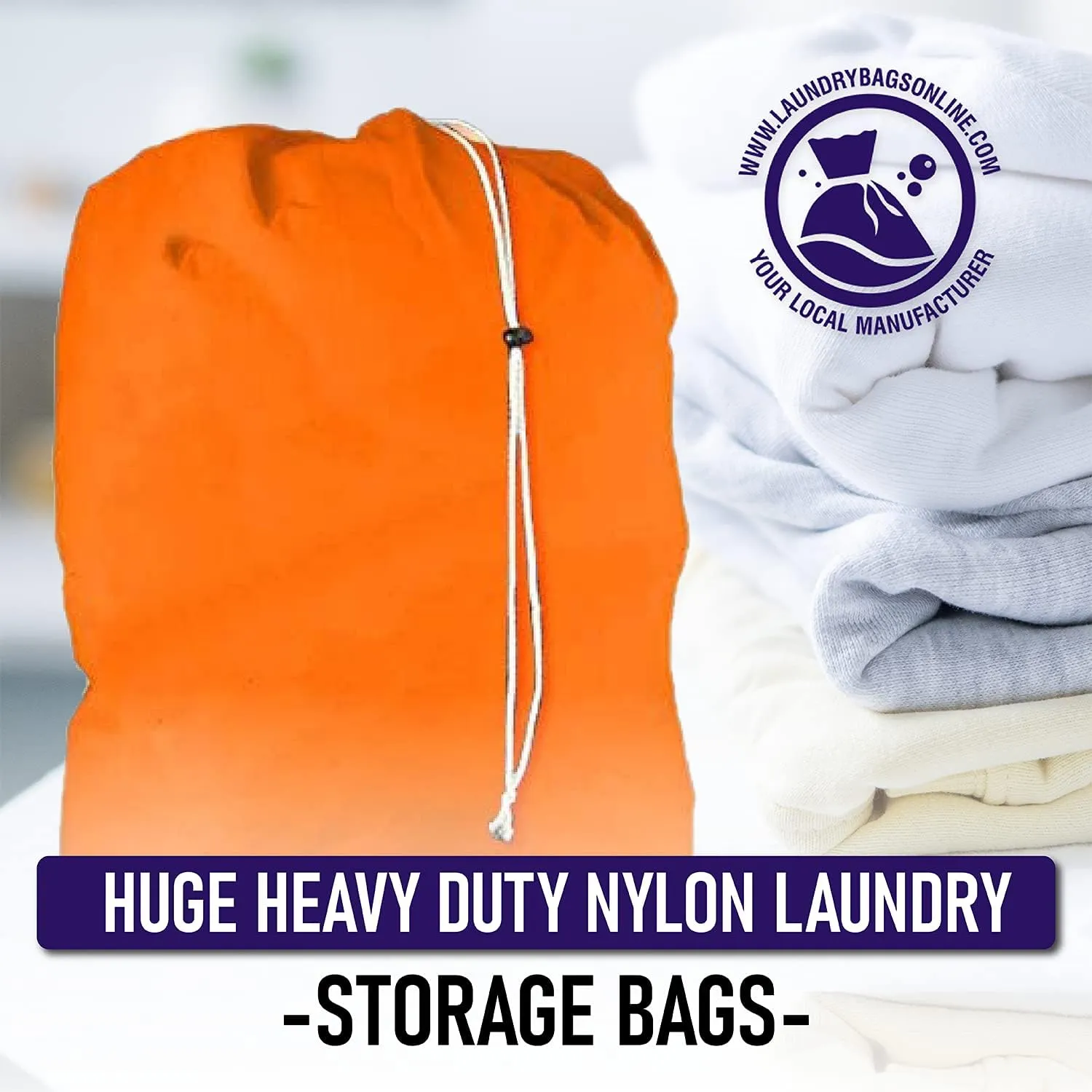 Super Extra Large Heavy Duty 100% Nylon Laundry Storage Bag, H U G E size: L 40" x H 50", Laundry Bag with Locking Closure Drawstring, Machine Washable, XXL Organizer Bag. Made in USA. (ORANGE)