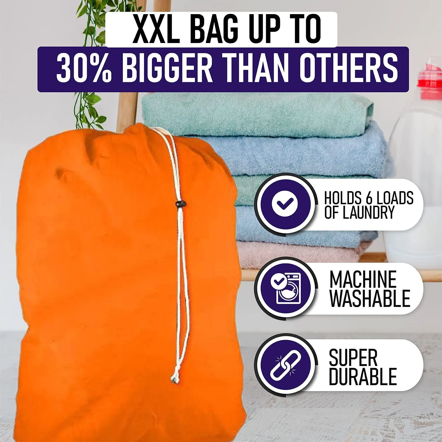 Super Extra Large Heavy Duty 100% Nylon Laundry Storage Bag, H U G E size: L 40" x H 50", Laundry Bag with Locking Closure Drawstring, Machine Washable, XXL Organizer Bag. Made in USA. (ORANGE)