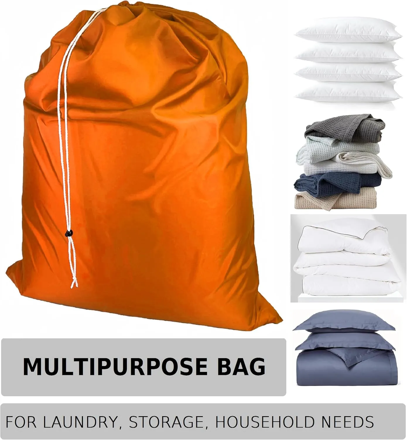 Super Extra Large Heavy Duty 100% Nylon Laundry Storage Bag, H U G E size: L 40" x H 50", Laundry Bag with Locking Closure Drawstring, Machine Washable, XXL Organizer Bag. Made in USA. (ORANGE)