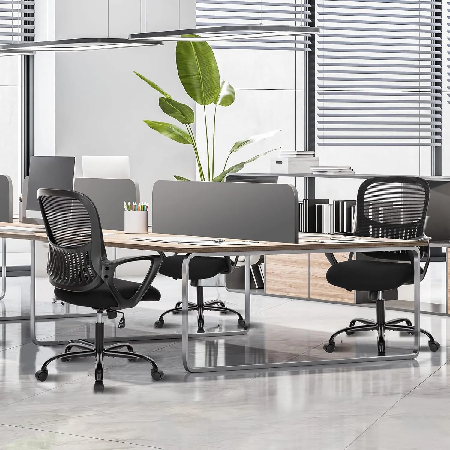 Sweetcrispy Ergonomic Mid-Back Mesh Home Office Desk Chair with Wheels, Lumbar Support, and Comfortable Armrests for Home, Bedroom, Study, Office